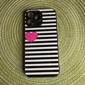 Apple iPhone 15 Pro Max Striped Phone Case with Pink Heart